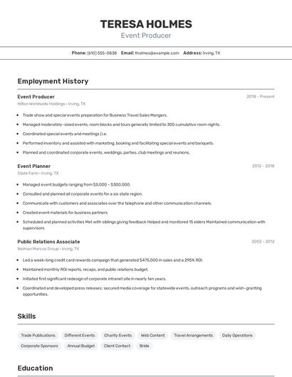 Event Producer Resume