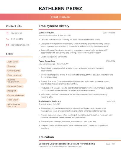 Event Producer Resume