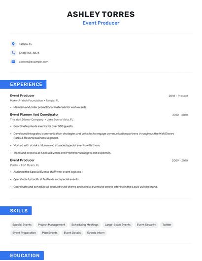 Event Producer Resume