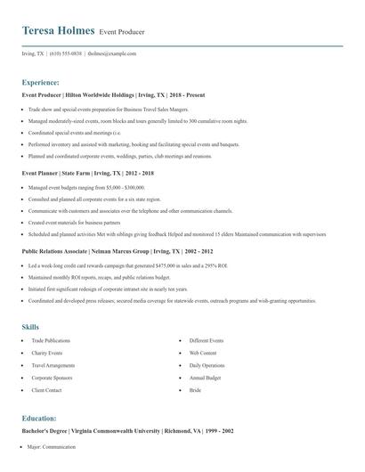 Event Producer Resume