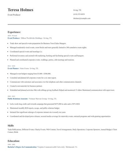 Event Producer Resume