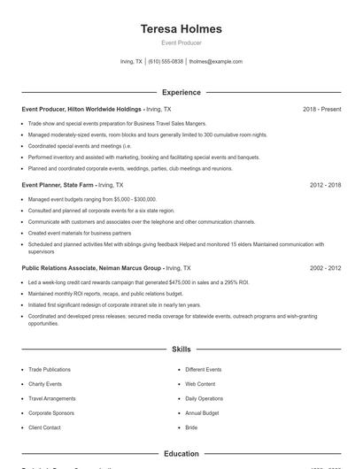 Event Producer Resume