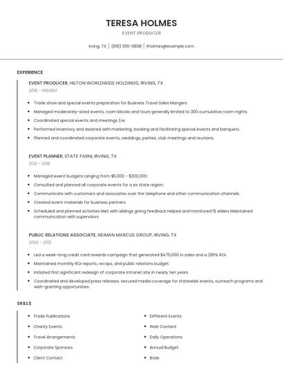 Event Producer Resume