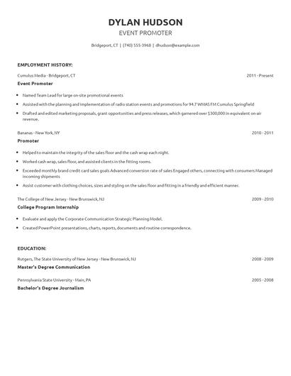 Event Promoter Resume