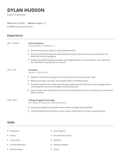 Event Promoter Resume