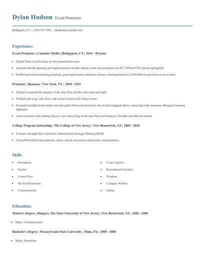 Event Promoter Resume