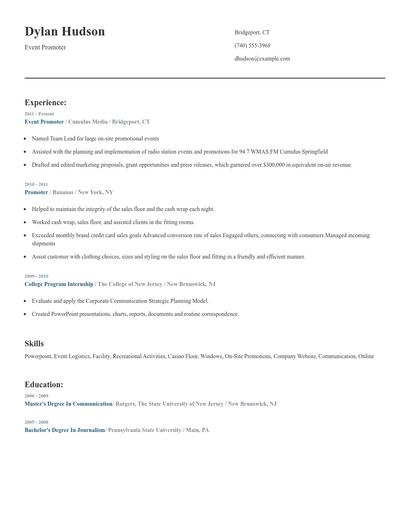 Event Promoter Resume