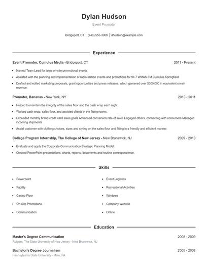 Event Promoter Resume
