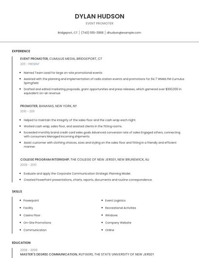 Event Promoter Resume