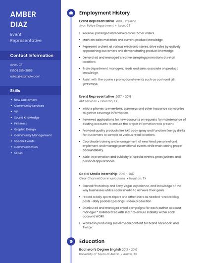 Event Representative Resume