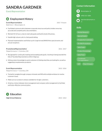 Event Representative Resume