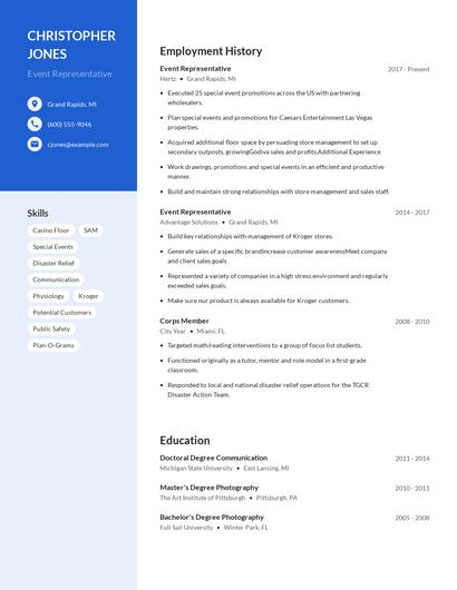 Event Representative Resume