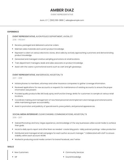 Event Representative Resume