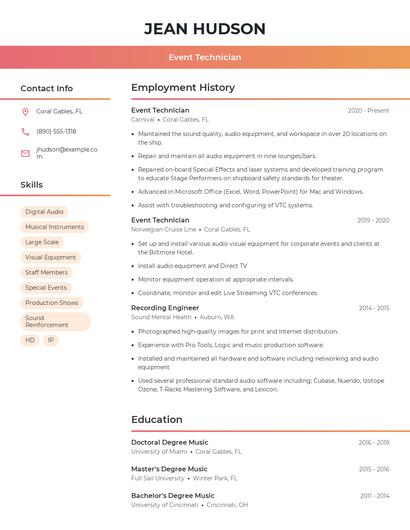 Event Technician Resume