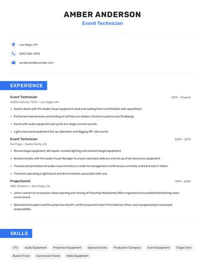 Event Technician Resume