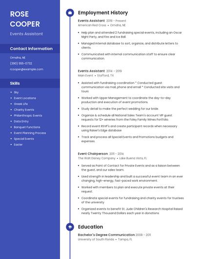 Events Assistant Resume