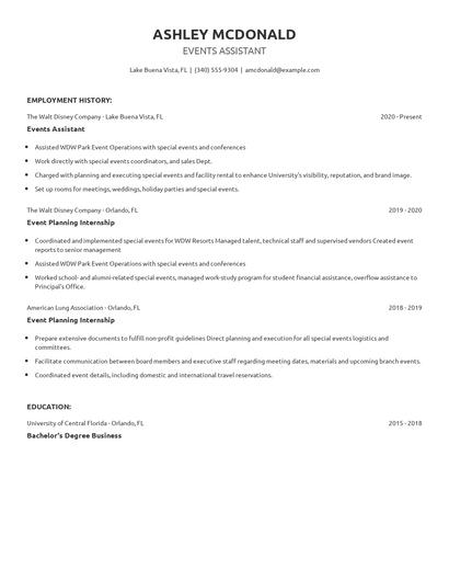 Events Assistant Resume