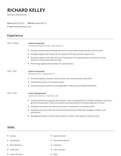 Events Assistant Resume