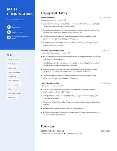 Events Assistant Resume