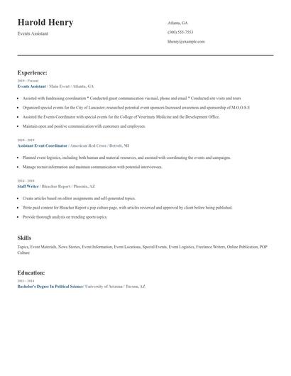 Events Assistant Resume
