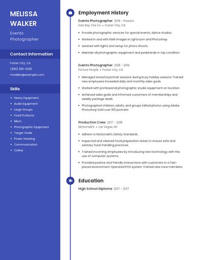 Events Photographer Resume