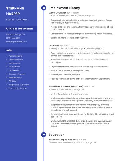 Events Volunteer Resume