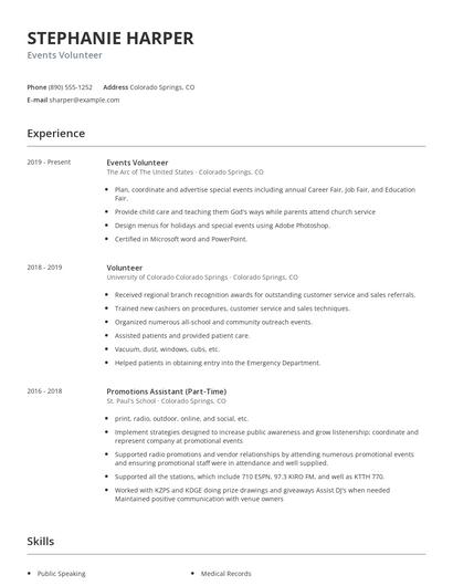 Events Volunteer Resume