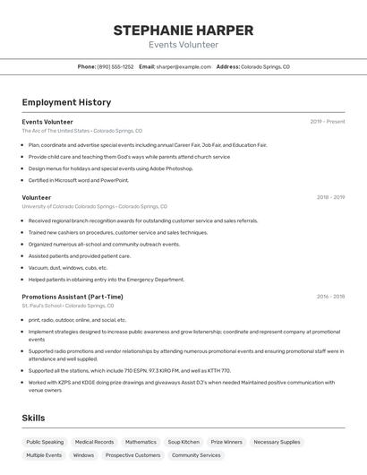 Events Volunteer Resume