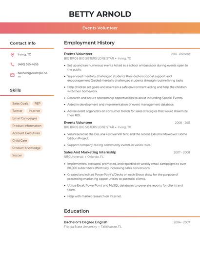 Events Volunteer Resume