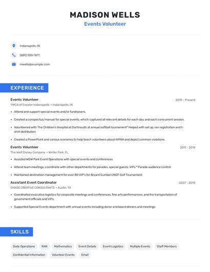 Events Volunteer Resume