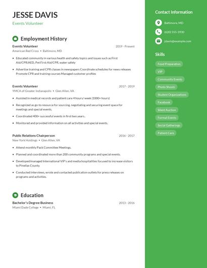 Events Volunteer Resume