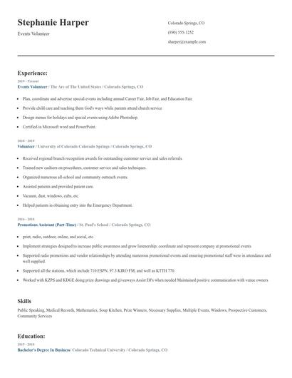 Events Volunteer Resume