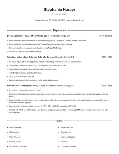 Events Volunteer Resume