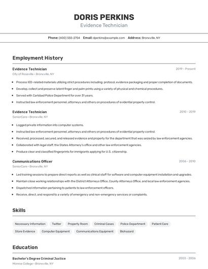 Evidence Technician Resume