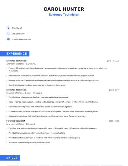 Evidence Technician Resume