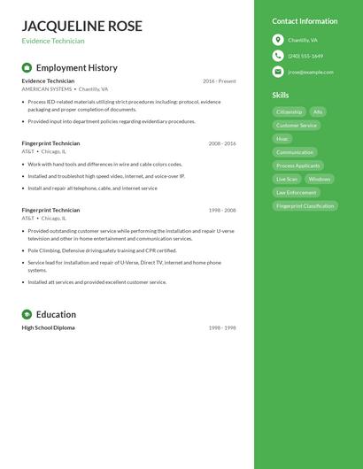 Evidence Technician Resume