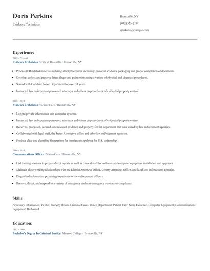 Evidence Technician Resume
