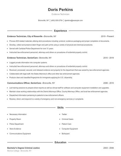 Evidence Technician Resume