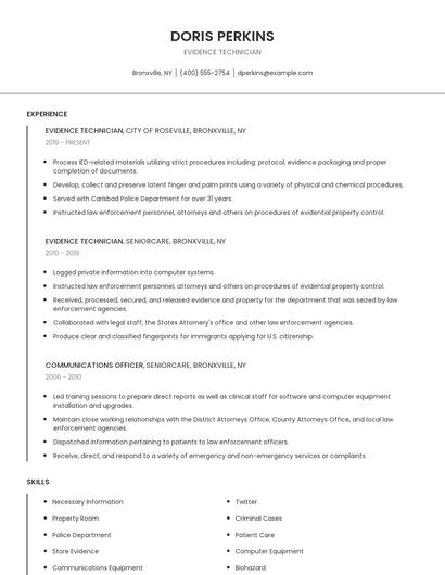 Evidence Technician Resume