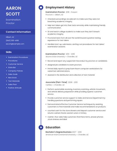 Examination Proctor Resume