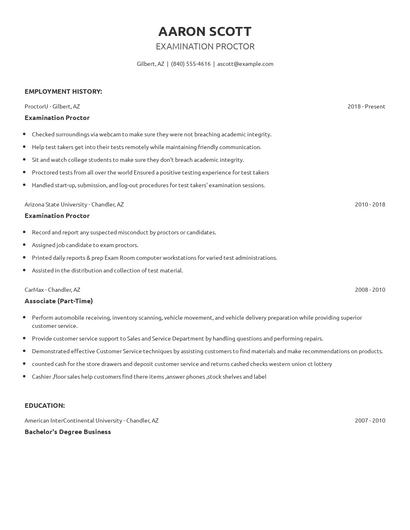 Examination Proctor Resume
