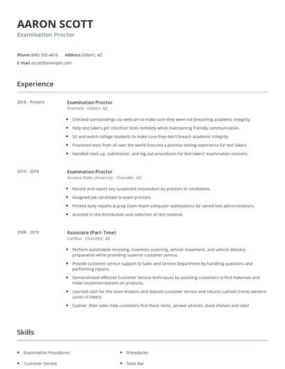 Examination Proctor Resume