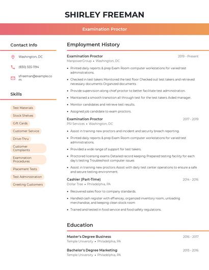 Examination Proctor Resume