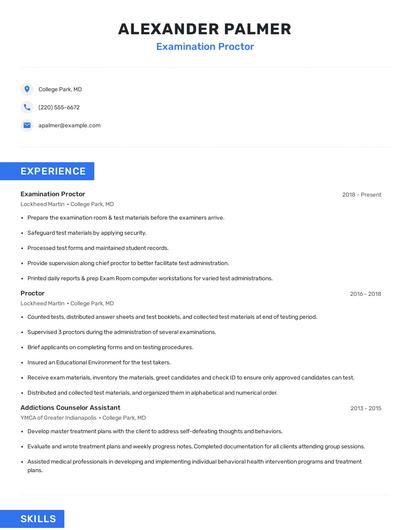 Examination Proctor Resume
