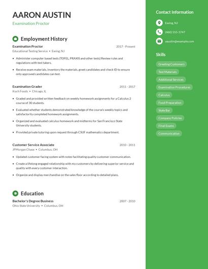 Examination Proctor Resume