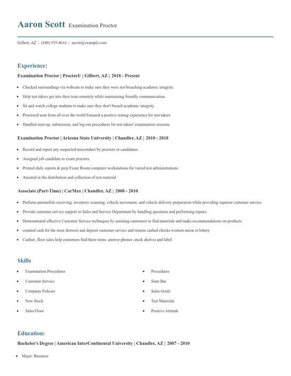 Examination Proctor Resume