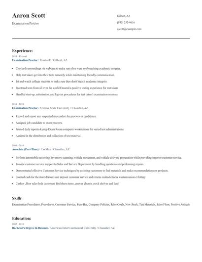 Examination Proctor Resume