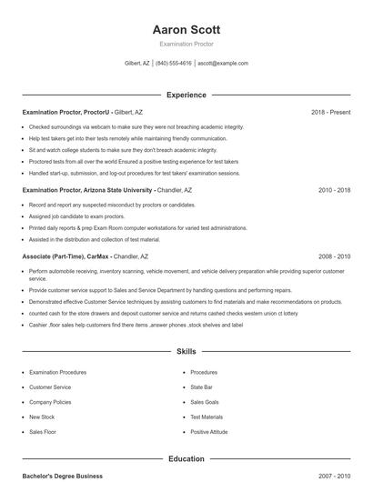 Examination Proctor Resume