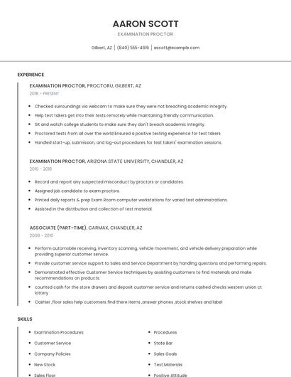 Examination Proctor Resume