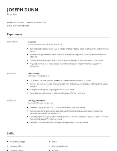 Examiner Resume